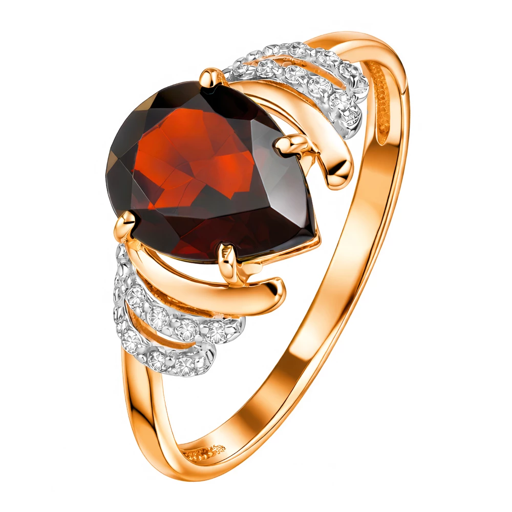 Кольцо с гранатами и фианитами из красного золота 585 пробы