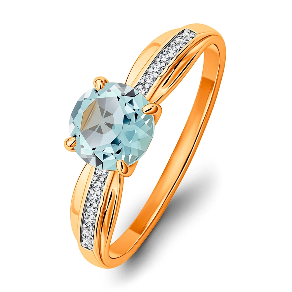 Кольцо с топазами и фианитами из красного золота 585 пробы