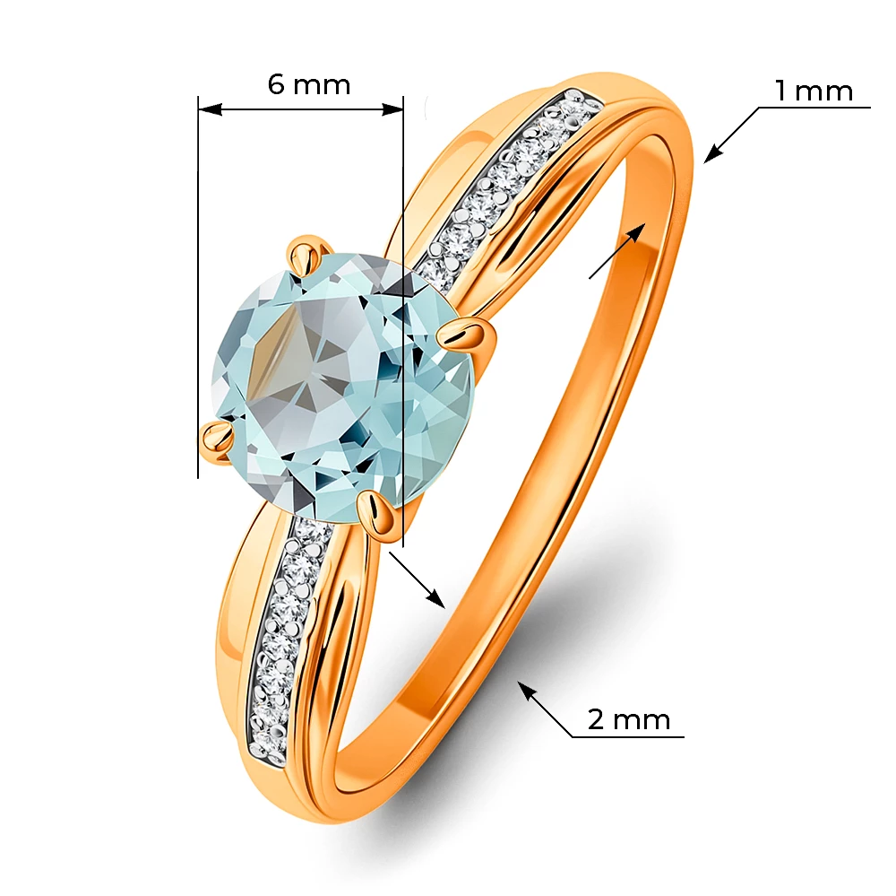 Кольцо с топазами и фианитами из красного золота 585 пробы