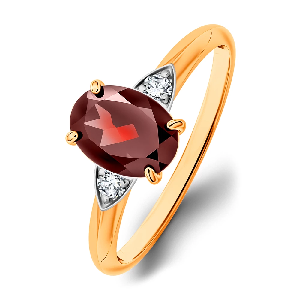 Кольцо с гранатами и фианитами из красного золота 585 пробы