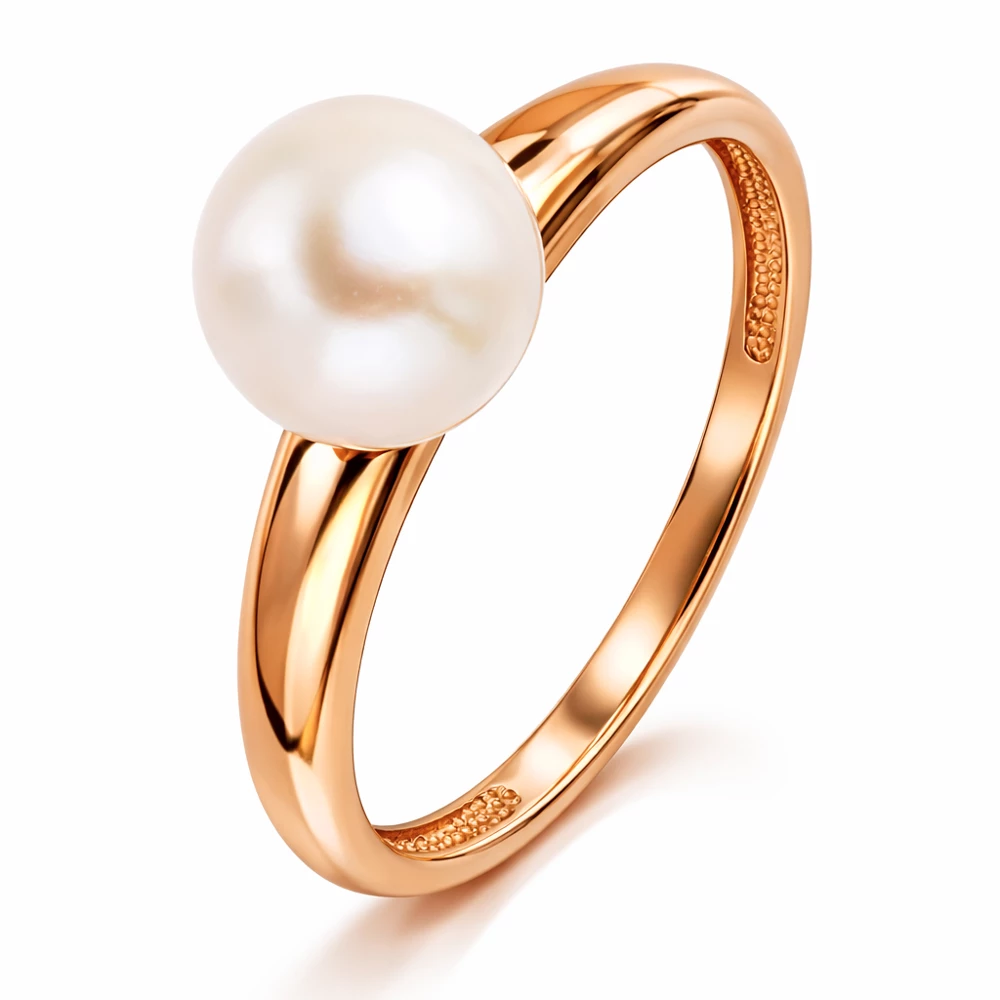 Кольцо с культивированным жемчугом из красного золота 585 пробы