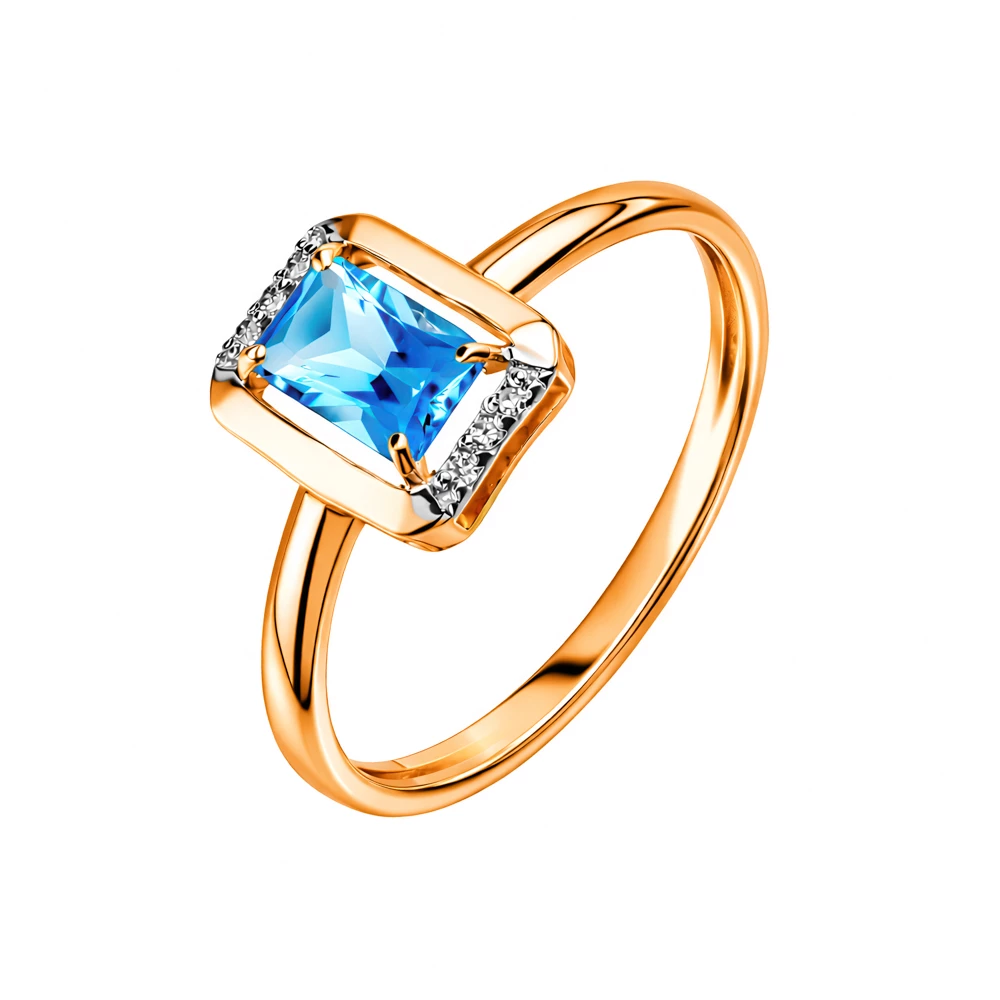 Кольцо с топазами и бриллиантами из красного золота 585 пробы