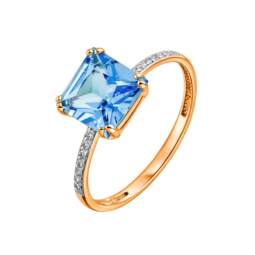 Кольцо с топазами и бриллиантами из красного золота 585 пробы