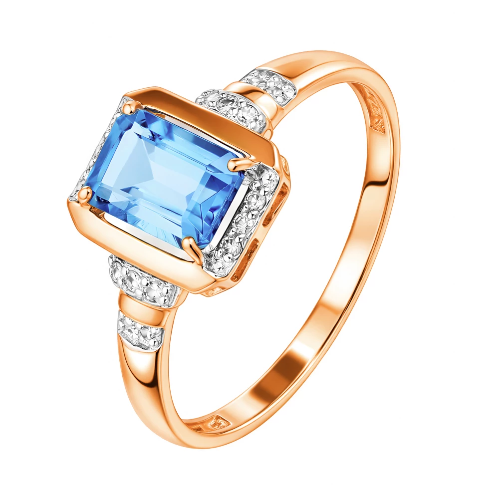 Кольцо с топазами и бриллиантами из красного золота 585 пробы