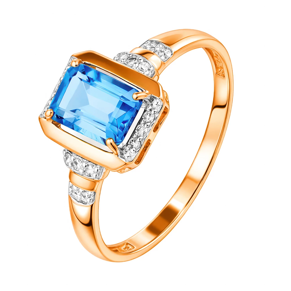 Кольцо с топазами и бриллиантами из красного золота 585 пробы