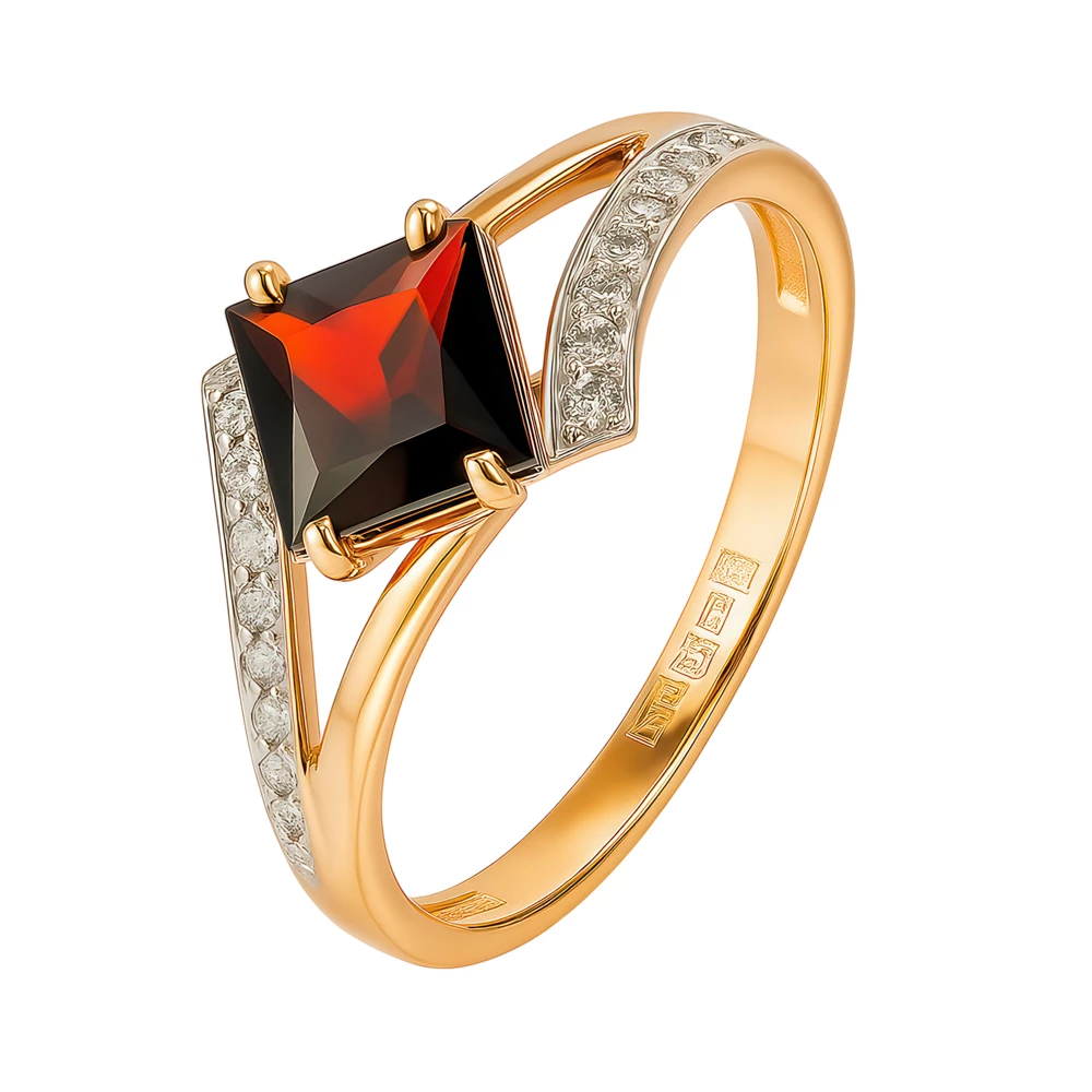 Кольцо с гранатами и бриллиантами из красного золота 375 пробы Кольцо с гранатами и бриллиантами из красного золота 375 пробы