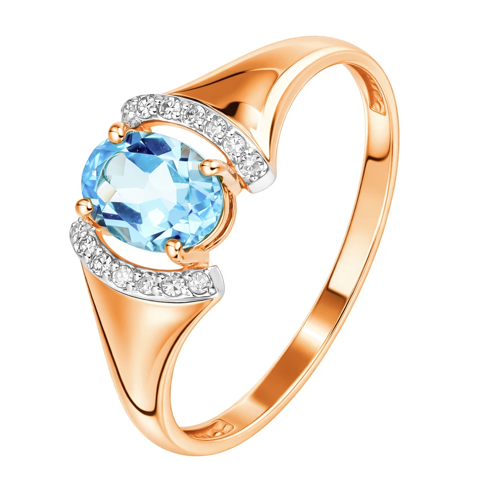 Кольцо с топазами и бриллиантами из красного золота 585 пробы