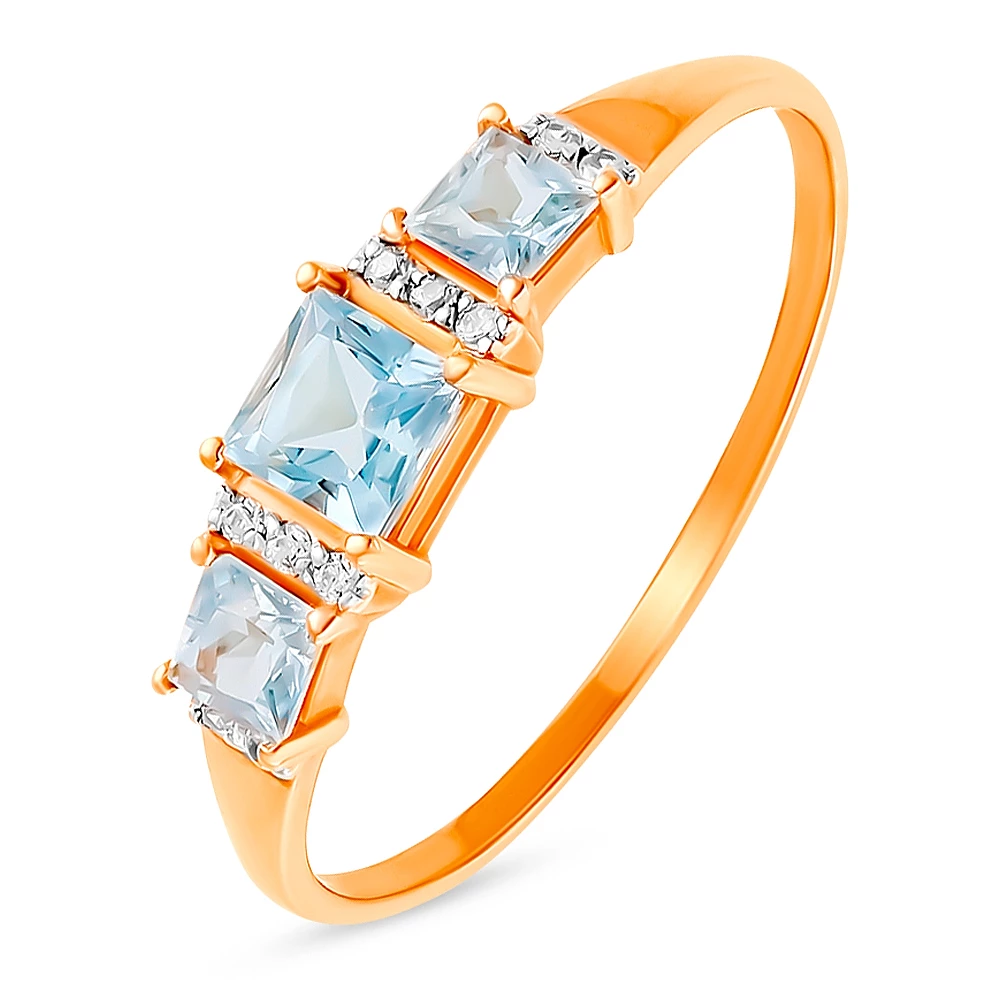 Кольцо с топазами и бриллиантами из красного золота 585 пробы