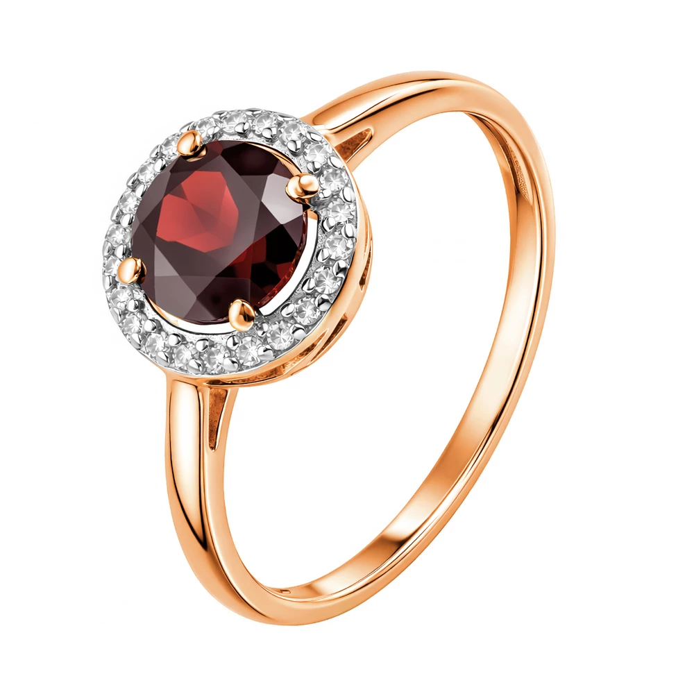 Кольцо с гранатами и бриллиантами из красного золота 585 пробы