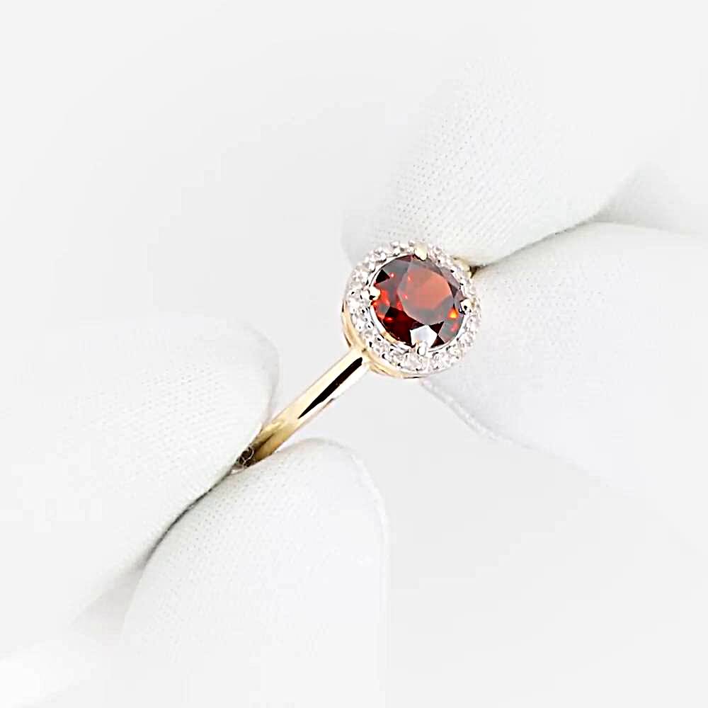 Кольцо с гранатами и бриллиантами из красного золота 585 пробы