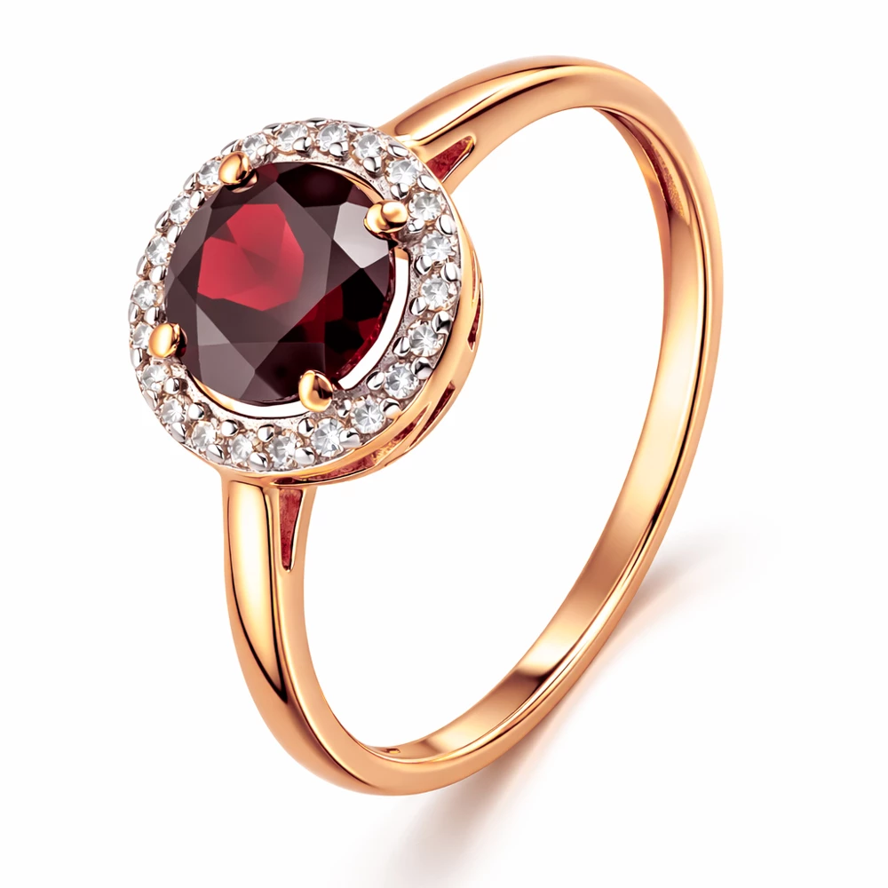 Кольцо с гранатами и бриллиантами из красного золота 585 пробы