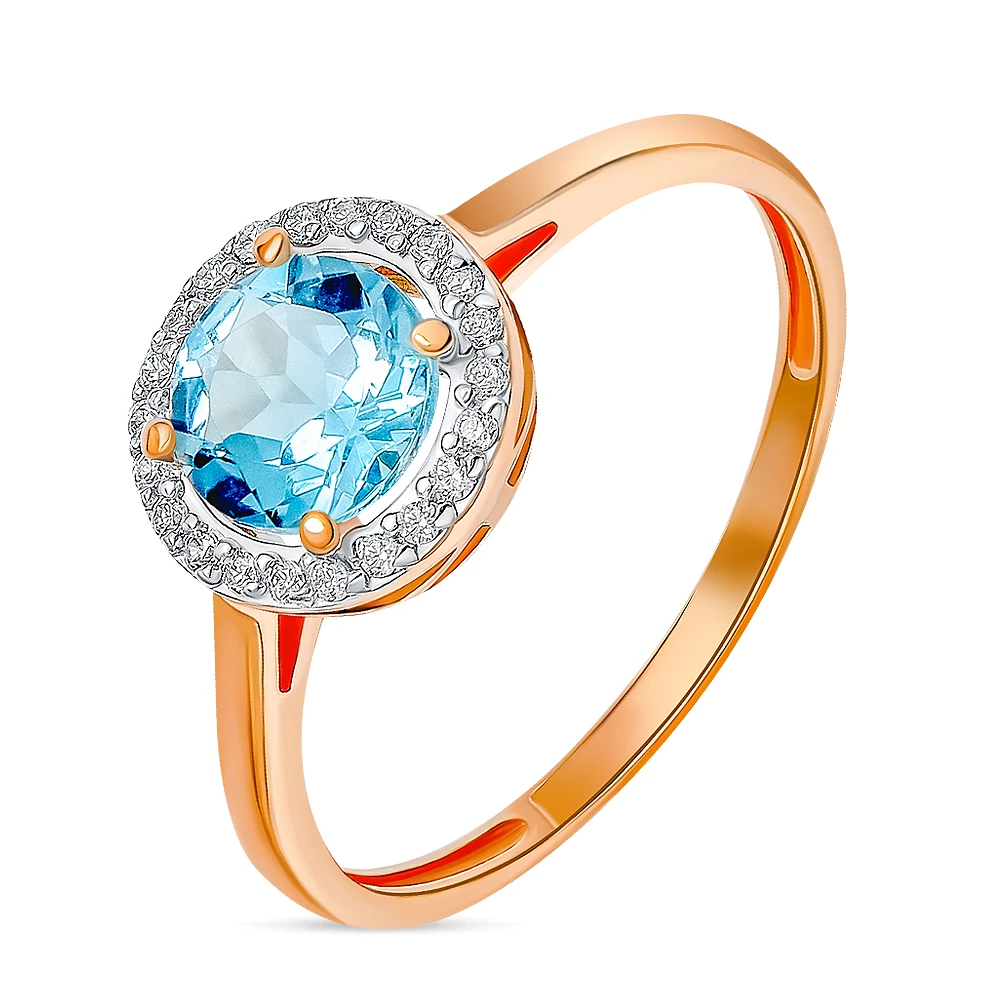 Кольцо с топазами и бриллиантами из красного золота 585 пробы