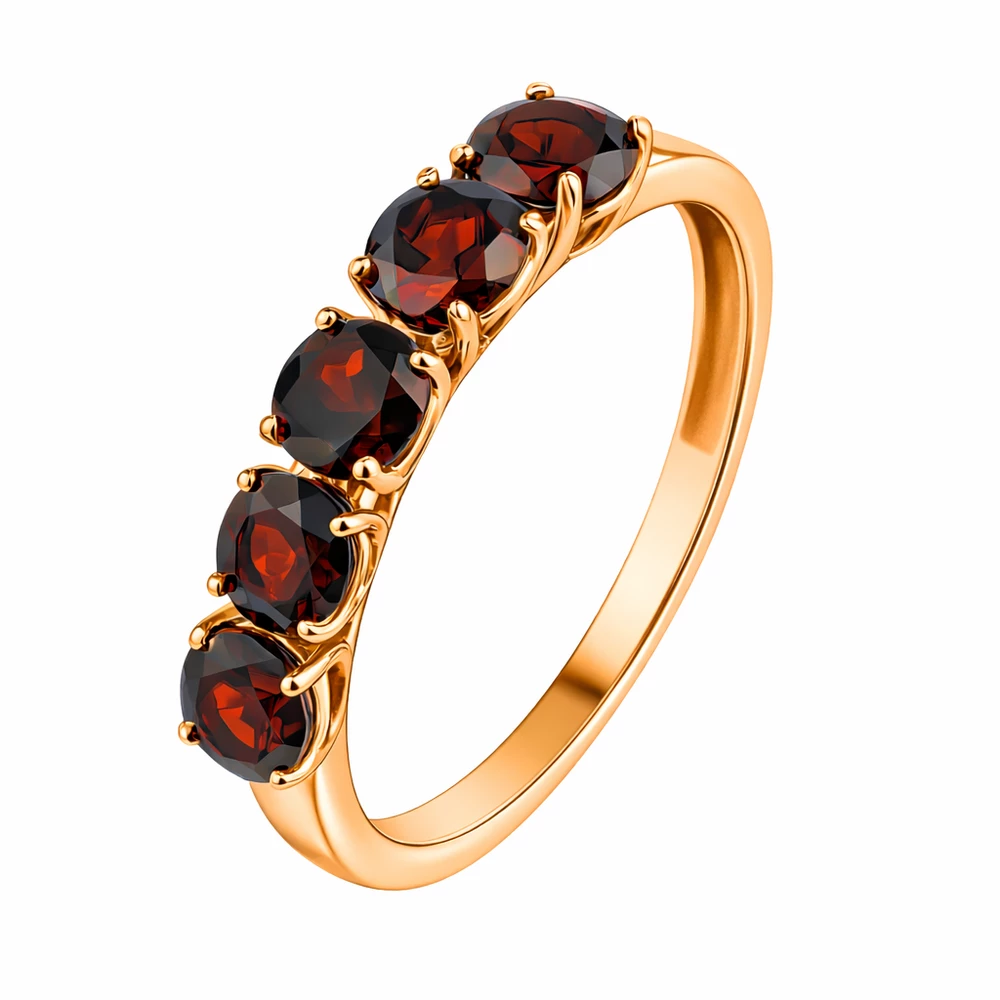 Кольцо с гранатами из красного золота 585 пробы