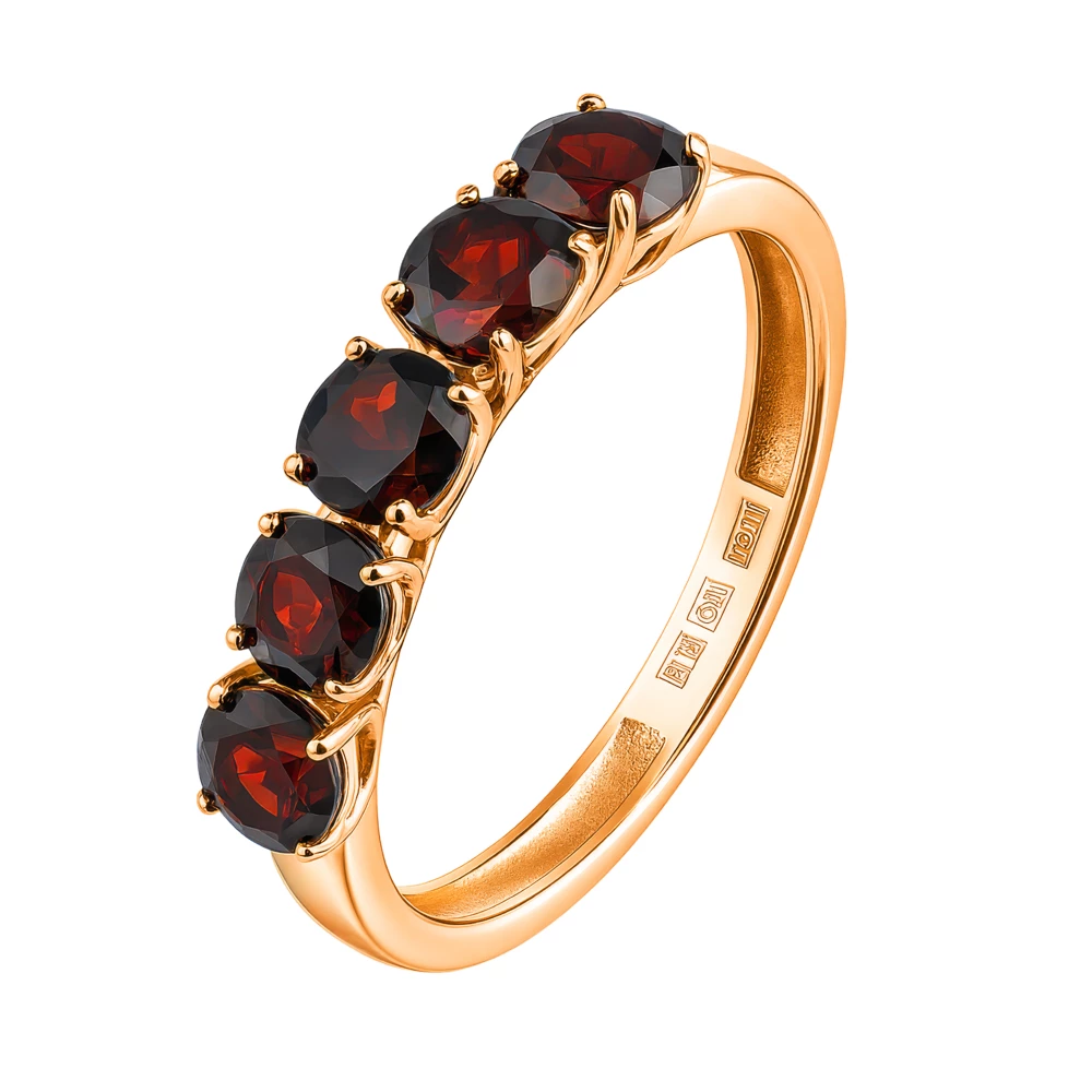 Кольцо с гранатами из красного золота 585 пробы