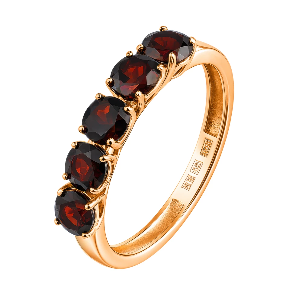 Кольцо с гранатами из красного золота 585 пробы