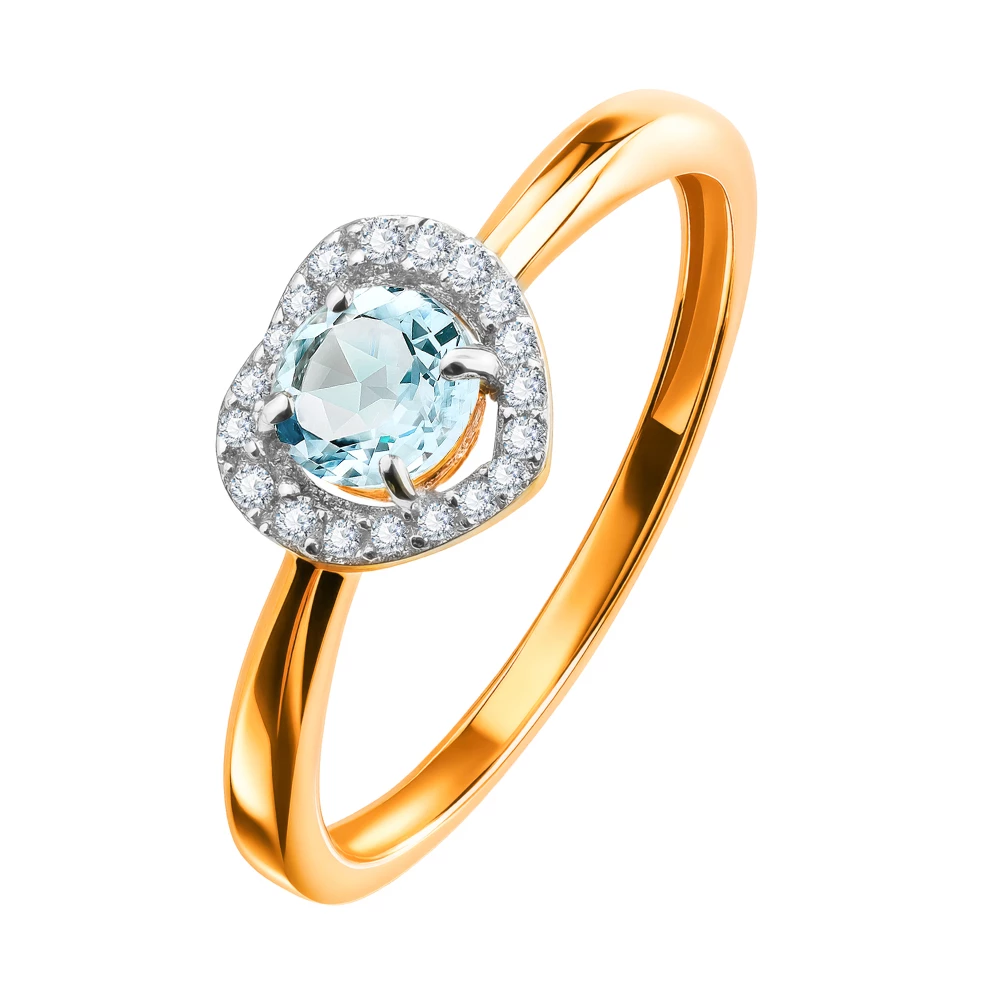 Кольцо с топазами и фианитами из красного золота 585 пробы