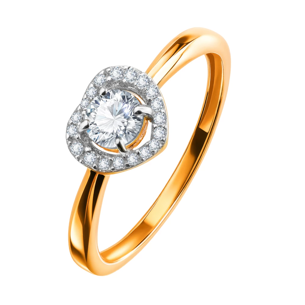 Кольцо с топазами и фианитами из красного золота 585 пробы