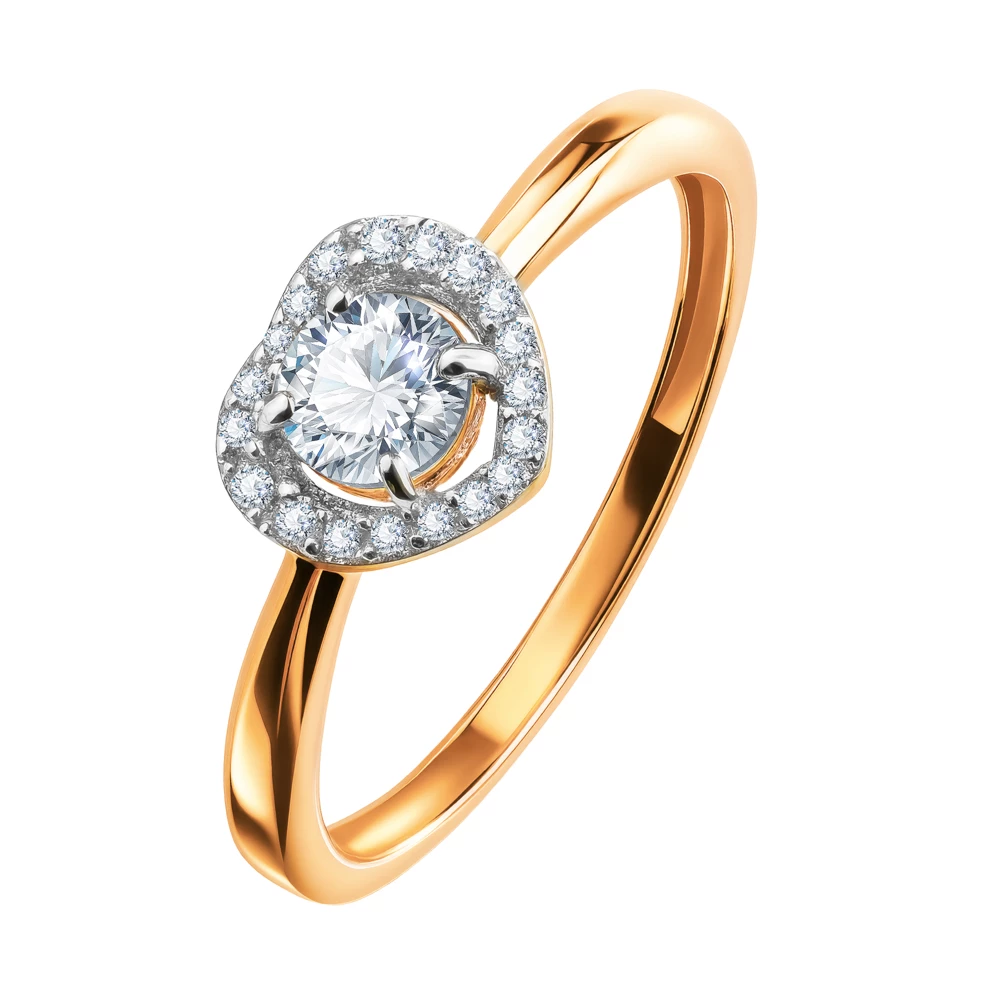 Кольцо с топазами и фианитами из красного золота 585 пробы