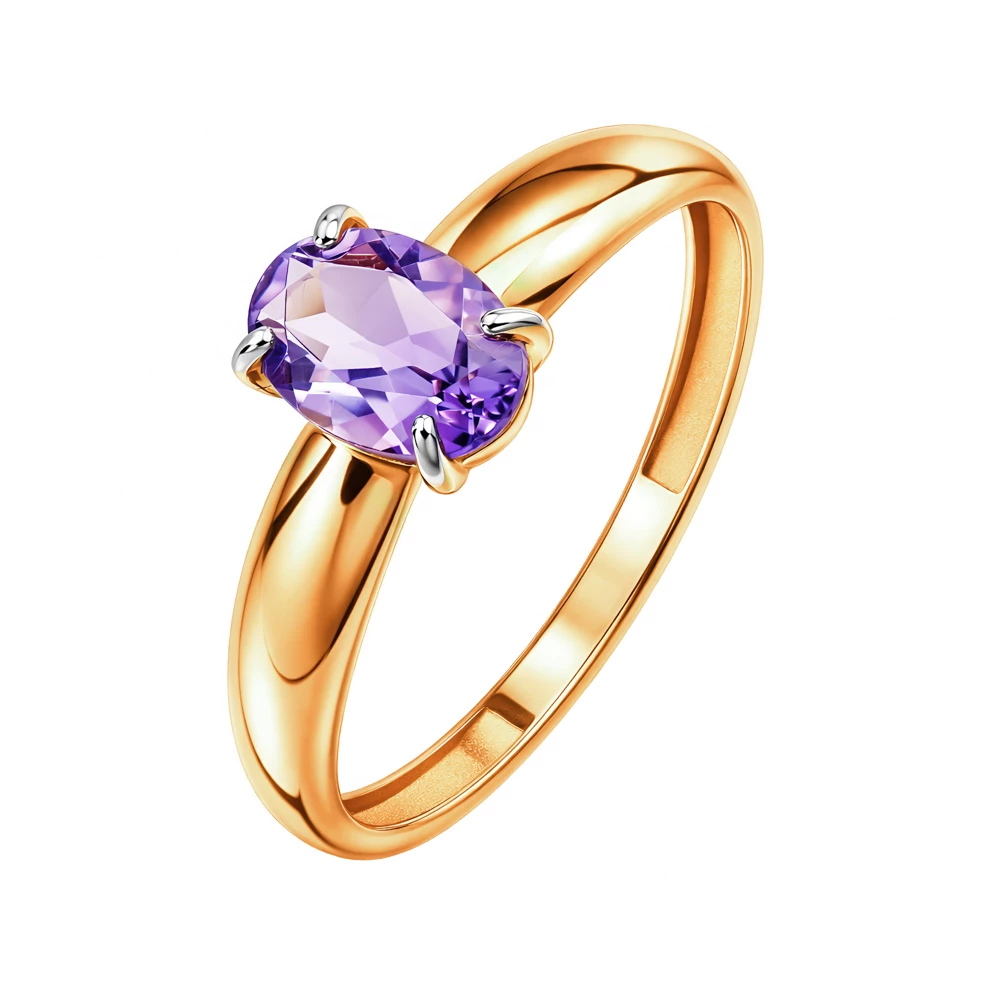 Кольцо с аметистом из красного золота 585 пробы