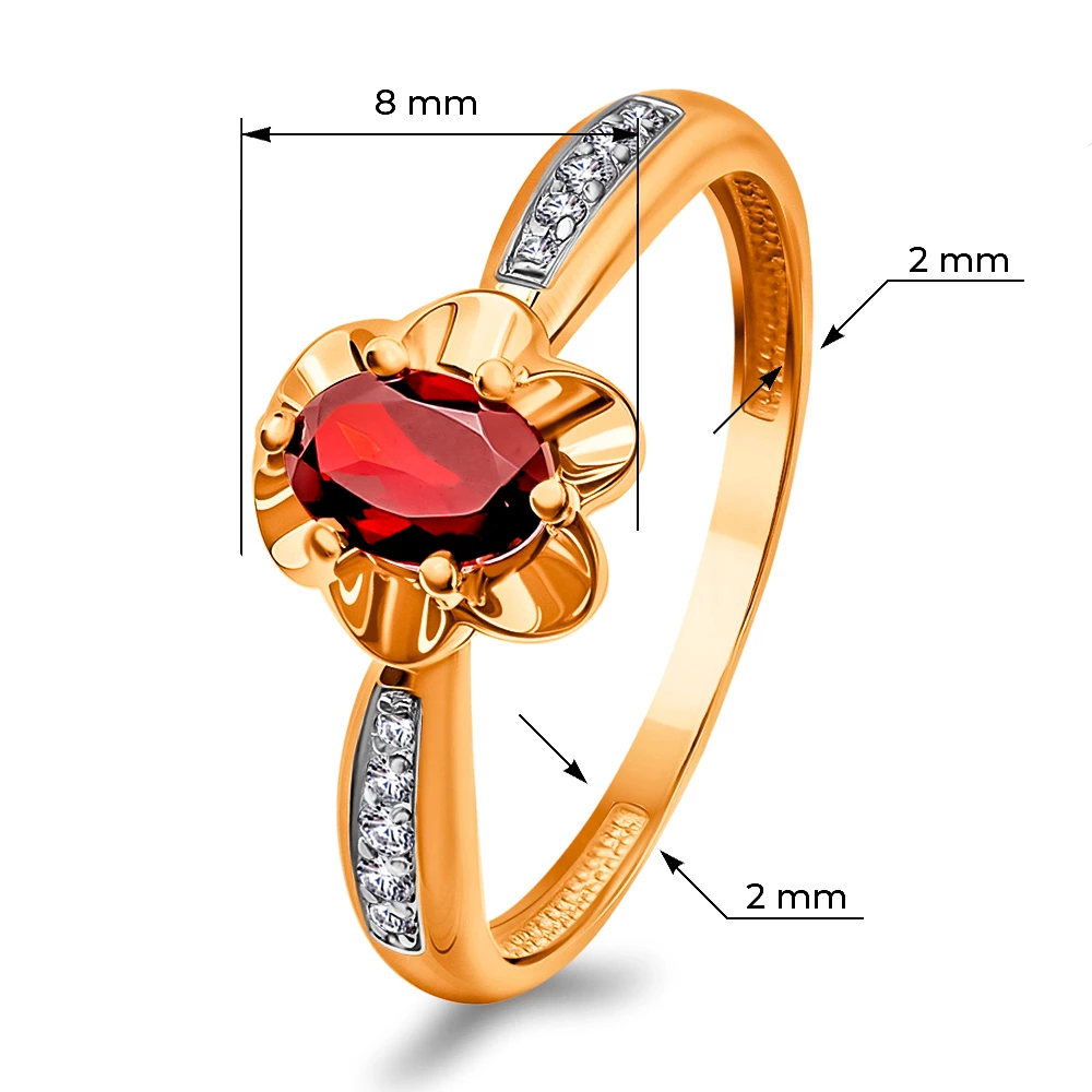 Кольцо с гранатами и фианитами из красного золота 375 пробы