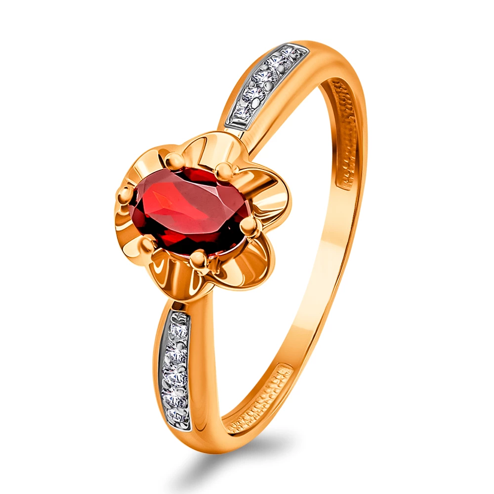 Кольцо с гранатами и фианитами из красного золота 375 пробы