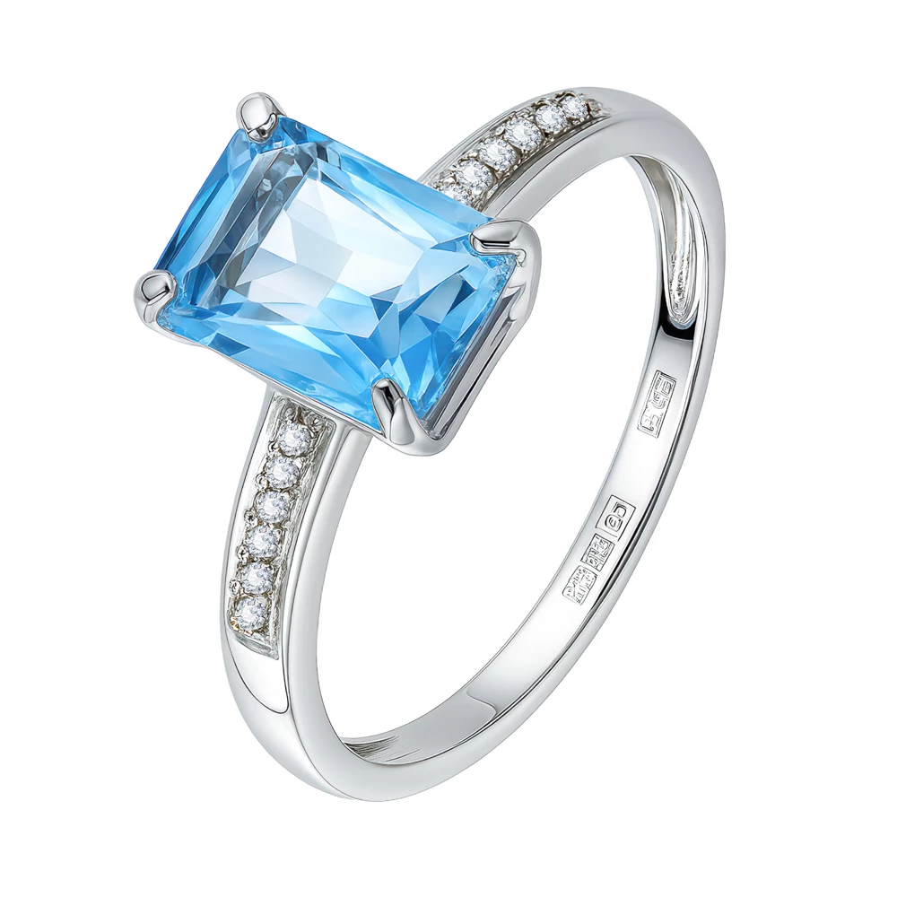 Кольцо с топазами и бриллиантами из белого золота 585 пробы