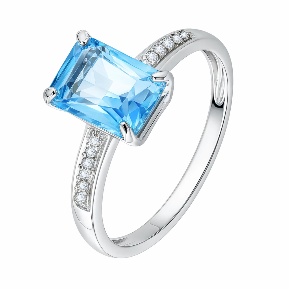 Кольцо с топазами и бриллиантами из белого золота 585 пробы