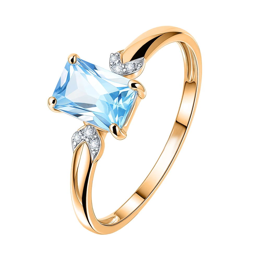 Кольцо с топазами и бриллиантами из красного золота 585 пробы