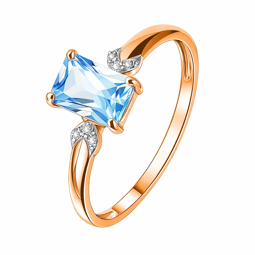 Кольцо с топазами и бриллиантами из красного золота 585 пробы