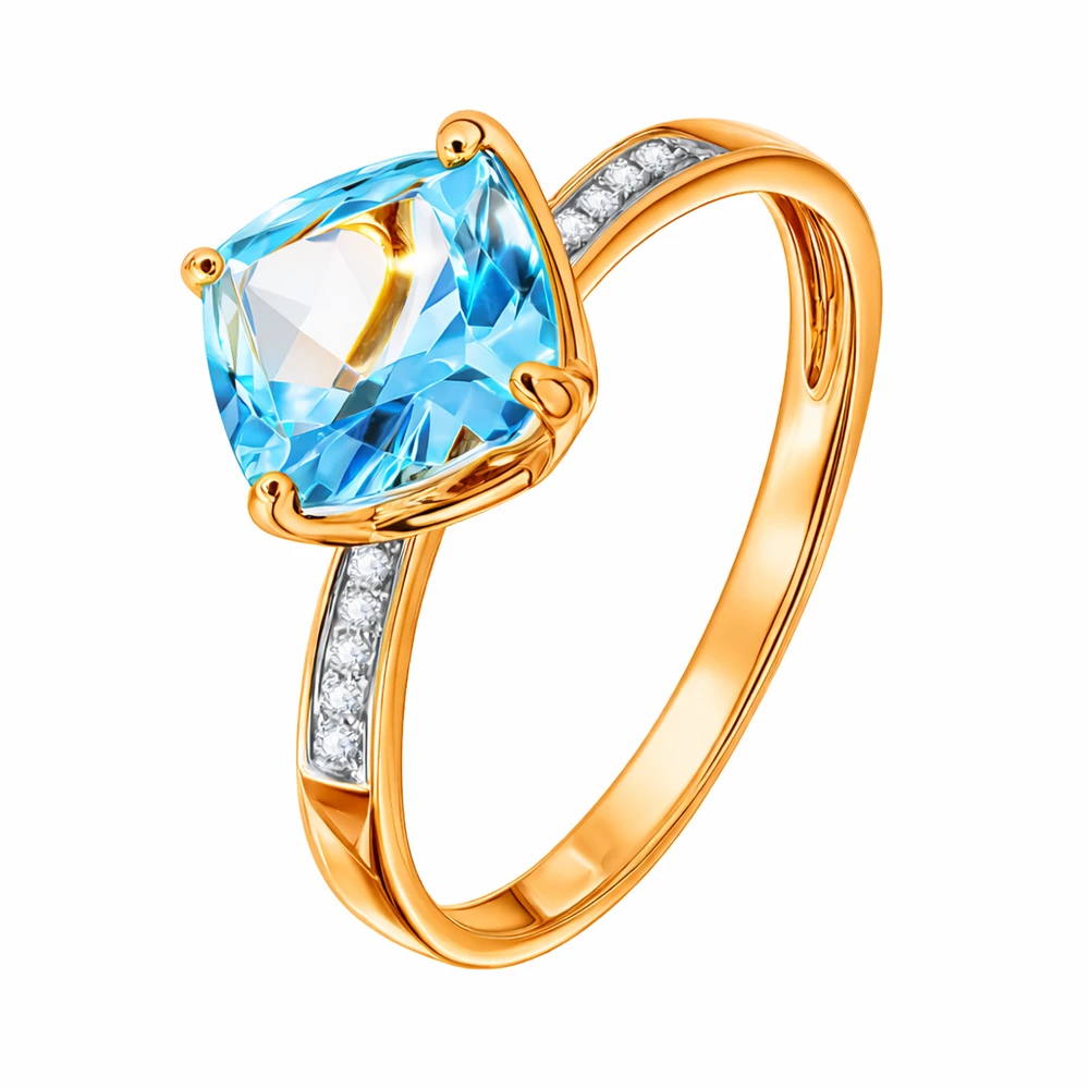 Кольцо с топазами и бриллиантами из красного золота 585 пробы