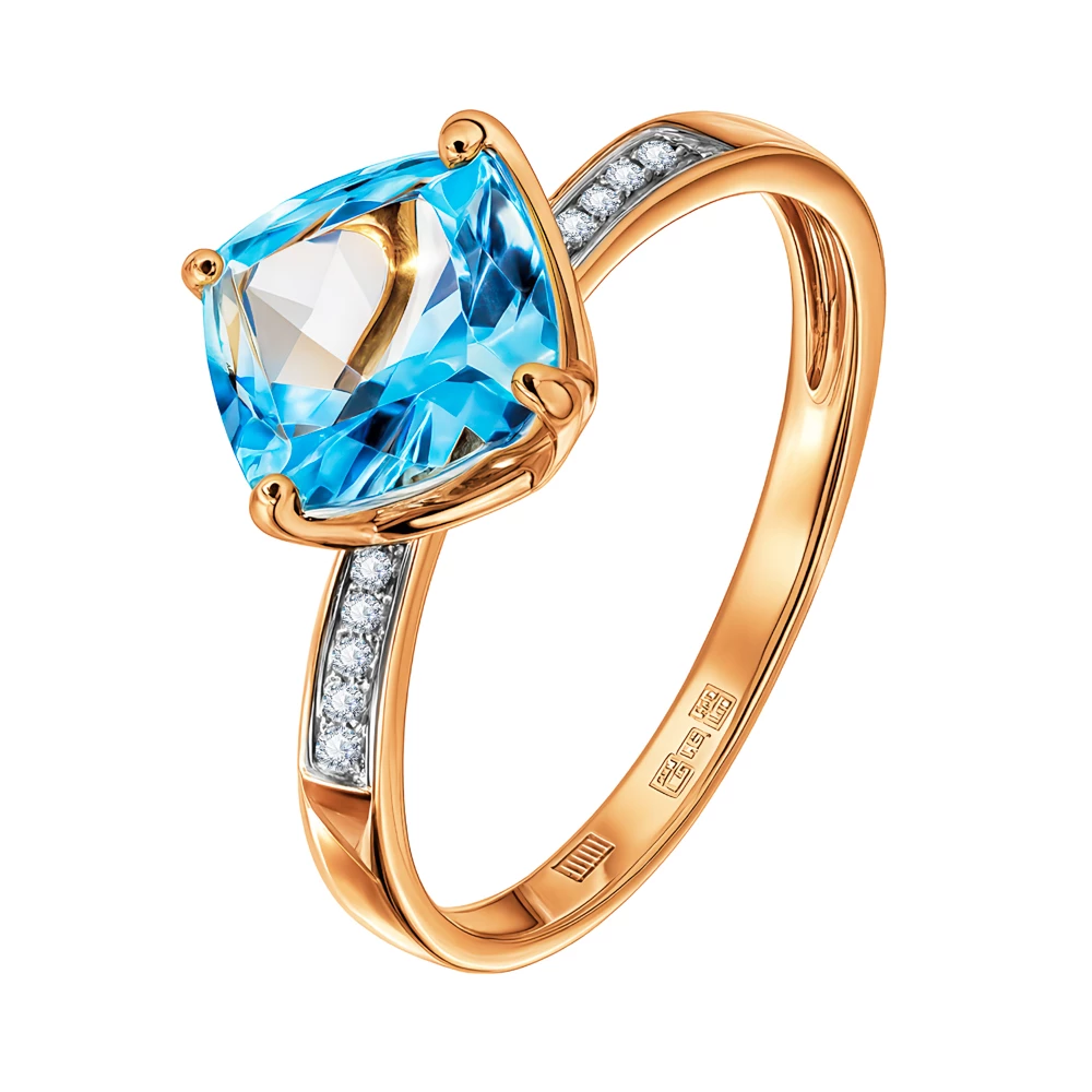 Кольцо с топазами и бриллиантами из красного золота 585 пробы