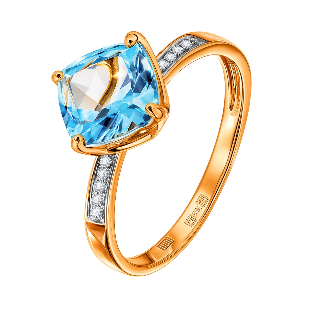 Кольцо с топазами и бриллиантами из красного золота 585 пробы