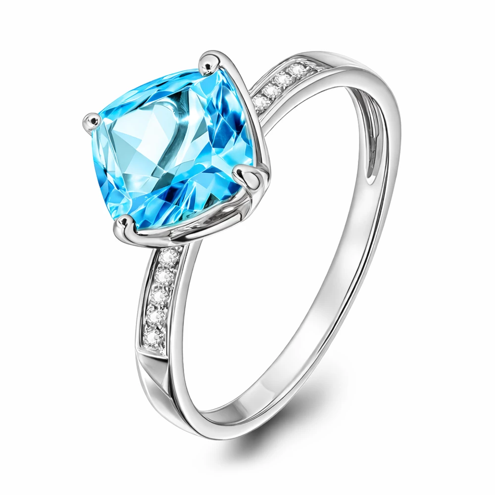 Кольцо с топазами и бриллиантами из белого золота 585 пробы