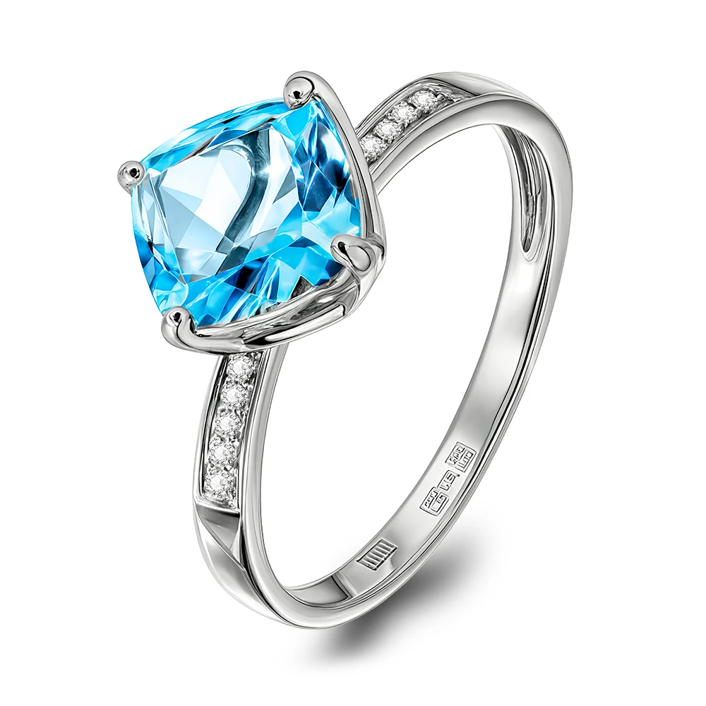 Кольцо с топазами и бриллиантами из белого золота 585 пробы