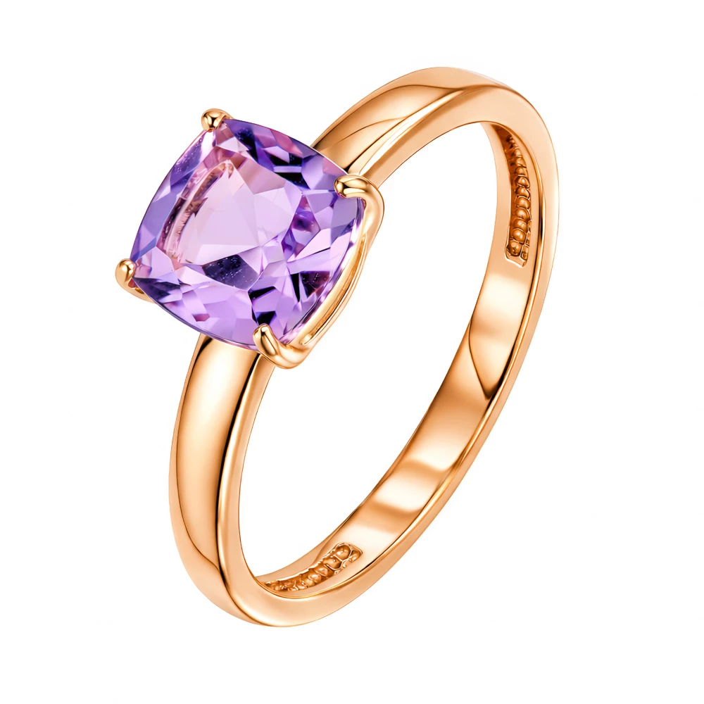 Кольцо с аметистом из красного золота 585 пробы