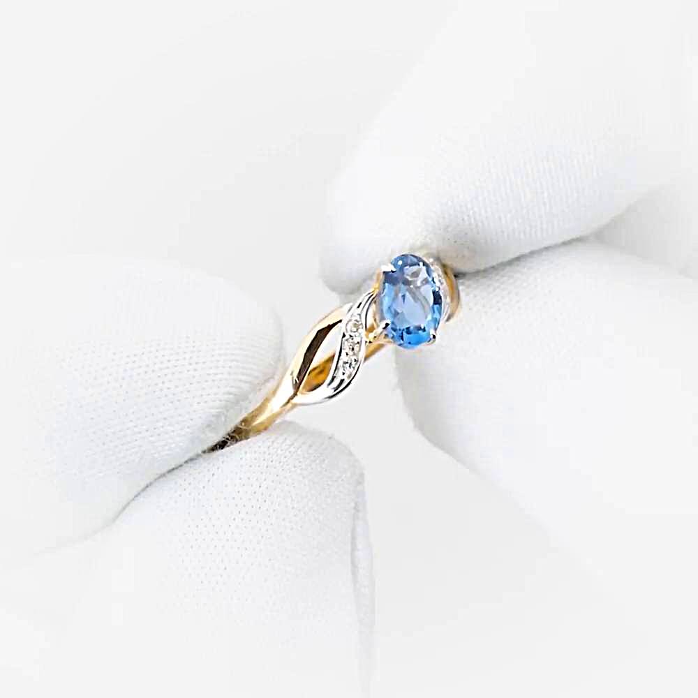 Кольцо с топазом лондон и бриллиантами из красного золота 585 пробы