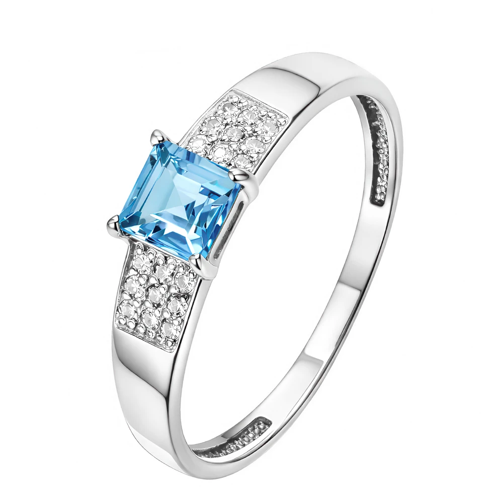 Кольцо с топазом лондон и бриллиантами из белого золота 585 пробы