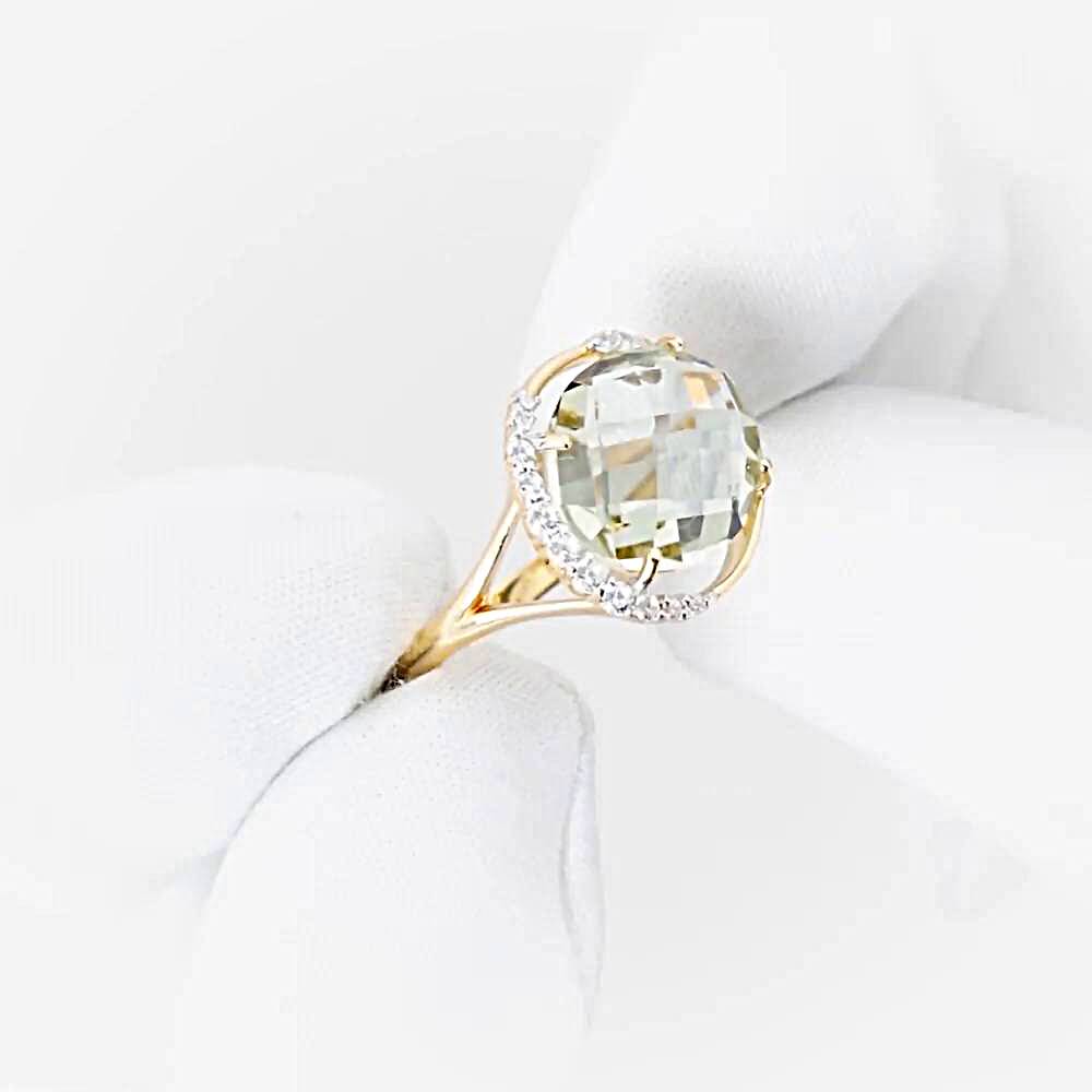 Кольцо с празиолитами и фианитами из красного золота 585 пробы