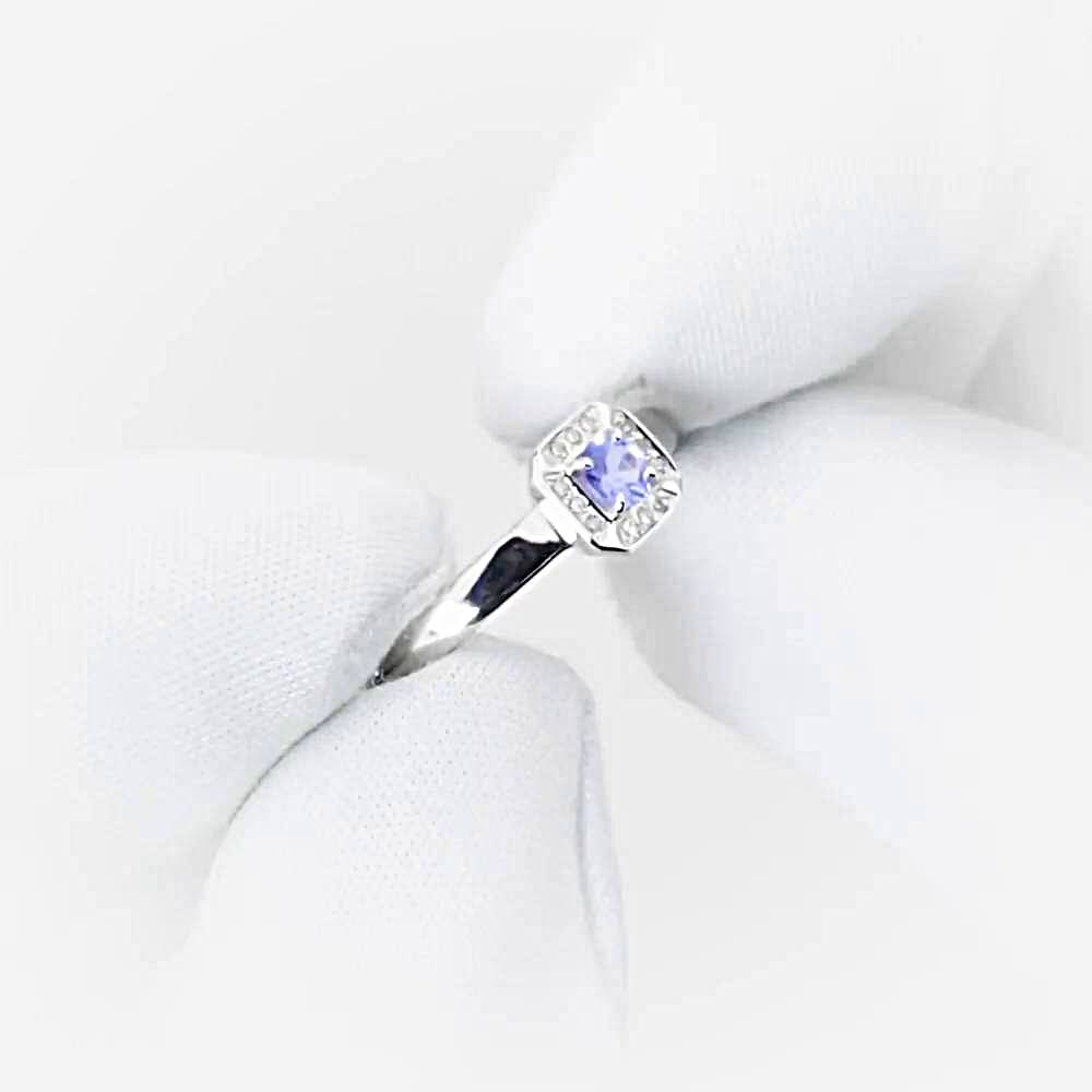 Кольцо с танзанитами и бриллиантами из белого золота 585 пробы