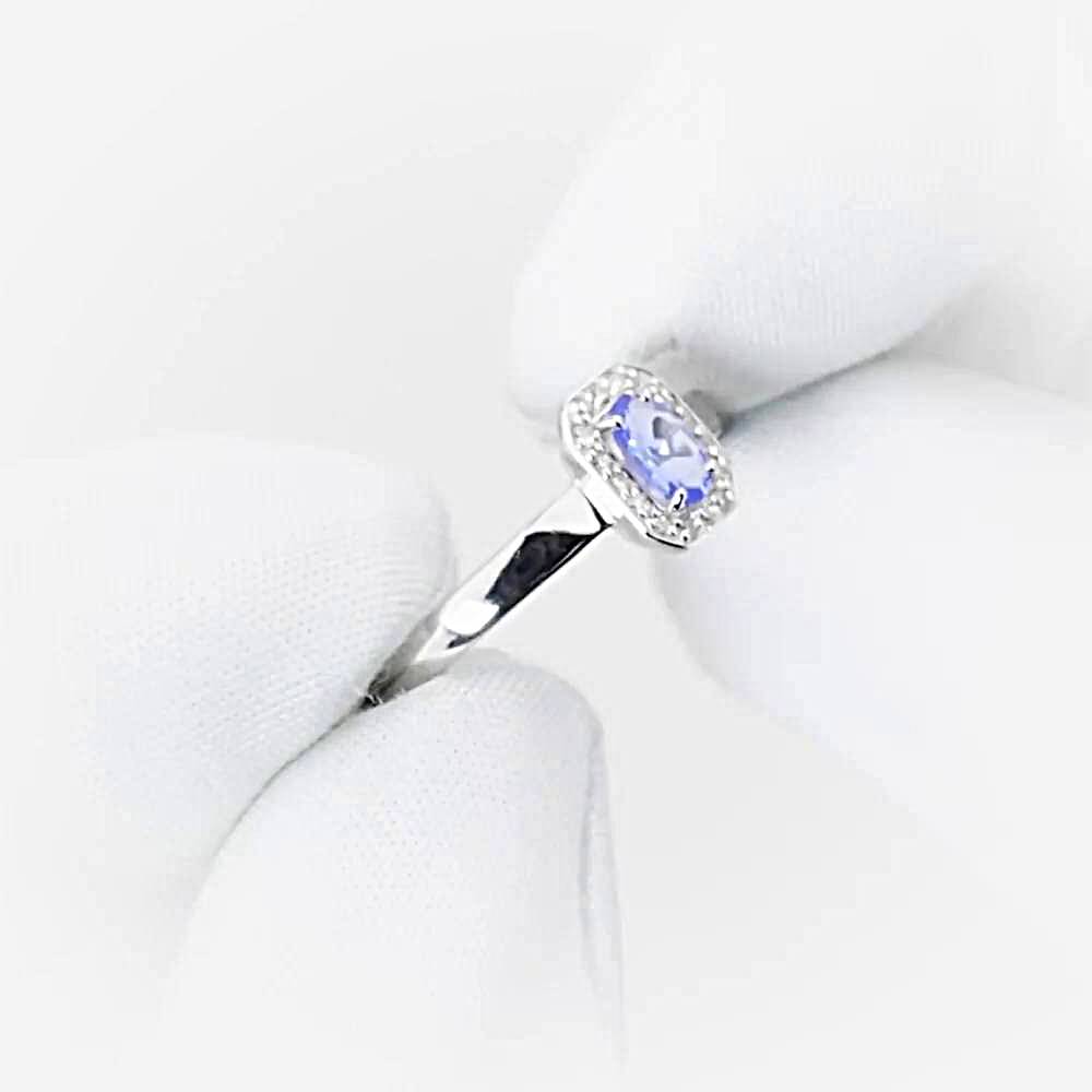 Кольцо с танзанитами и бриллиантами из белого золота 585 пробы