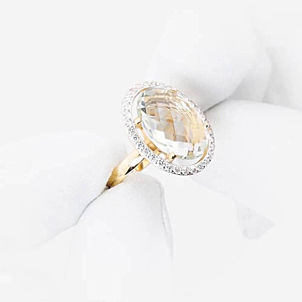 Кольцо с празиолитами и фианитами из красного золота 585 пробы Кольцо с празиолитами и фианитами из красного золота 585 пробы