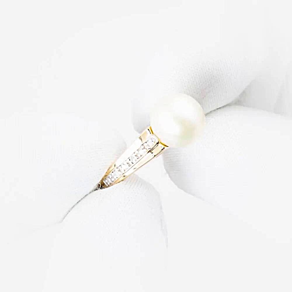 Кольцо с культивированным жемчугом и бриллиантами из красного золота 585 пробы