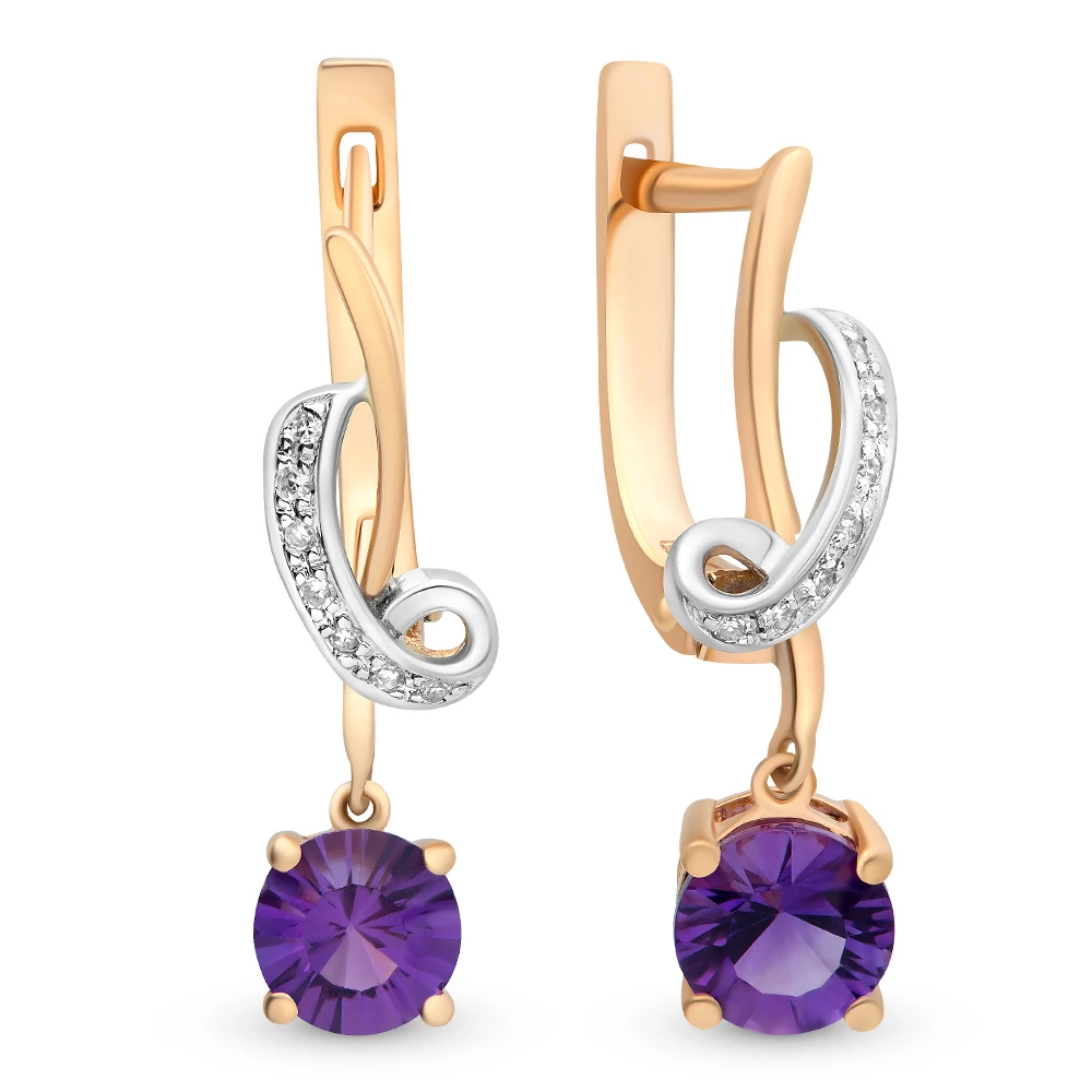 Серьги с аметистом из красного золота 585 пробы 1