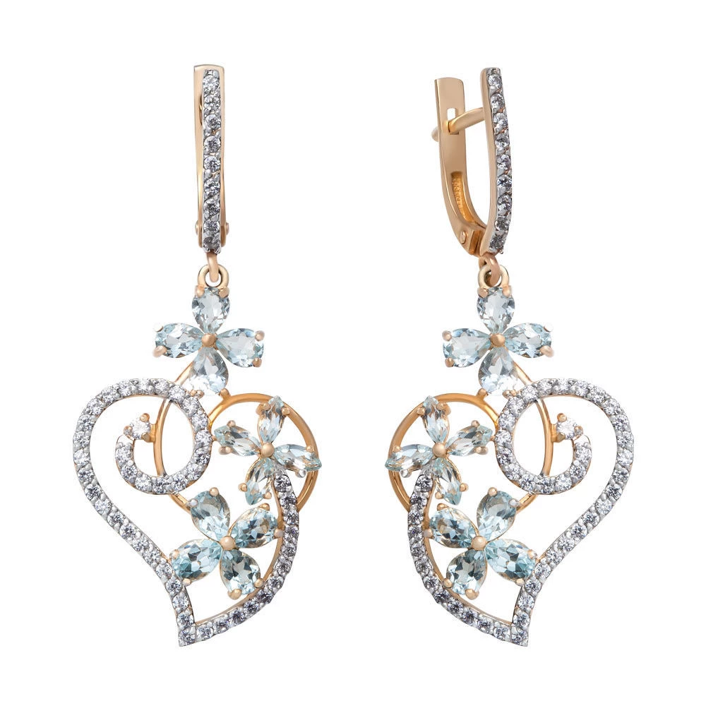 Серьги с топазом из красного золота 585 пробы 1