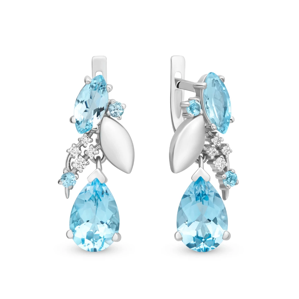 Серьги с топазами из белого золота 585 пробы 1