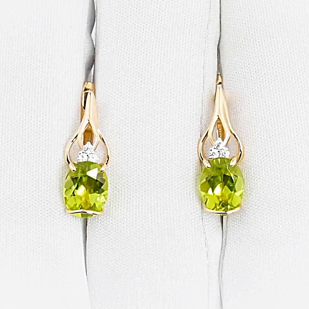 Серьги с хризолитами и фианитами из красного золота 375 пробы 1