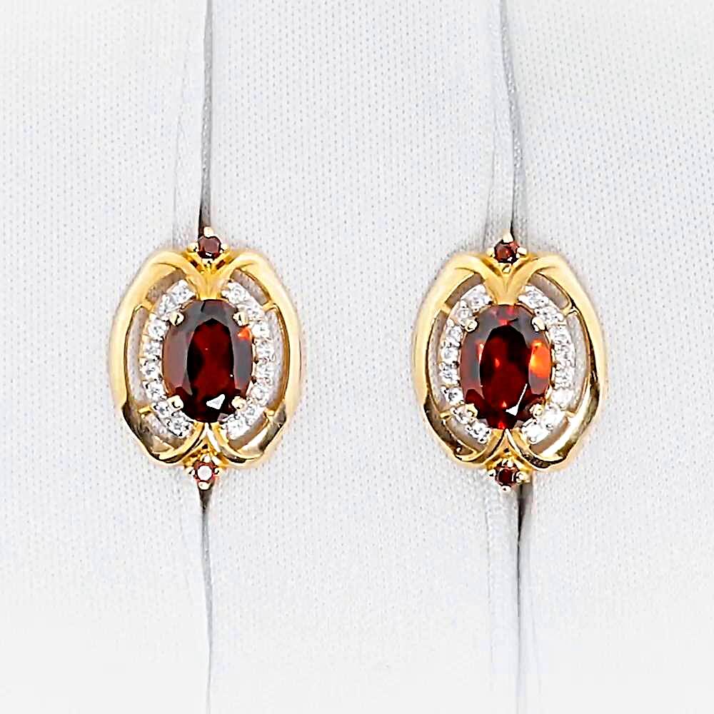 Серьги с гранатами и фианитами из красного золота 585 пробы 1
