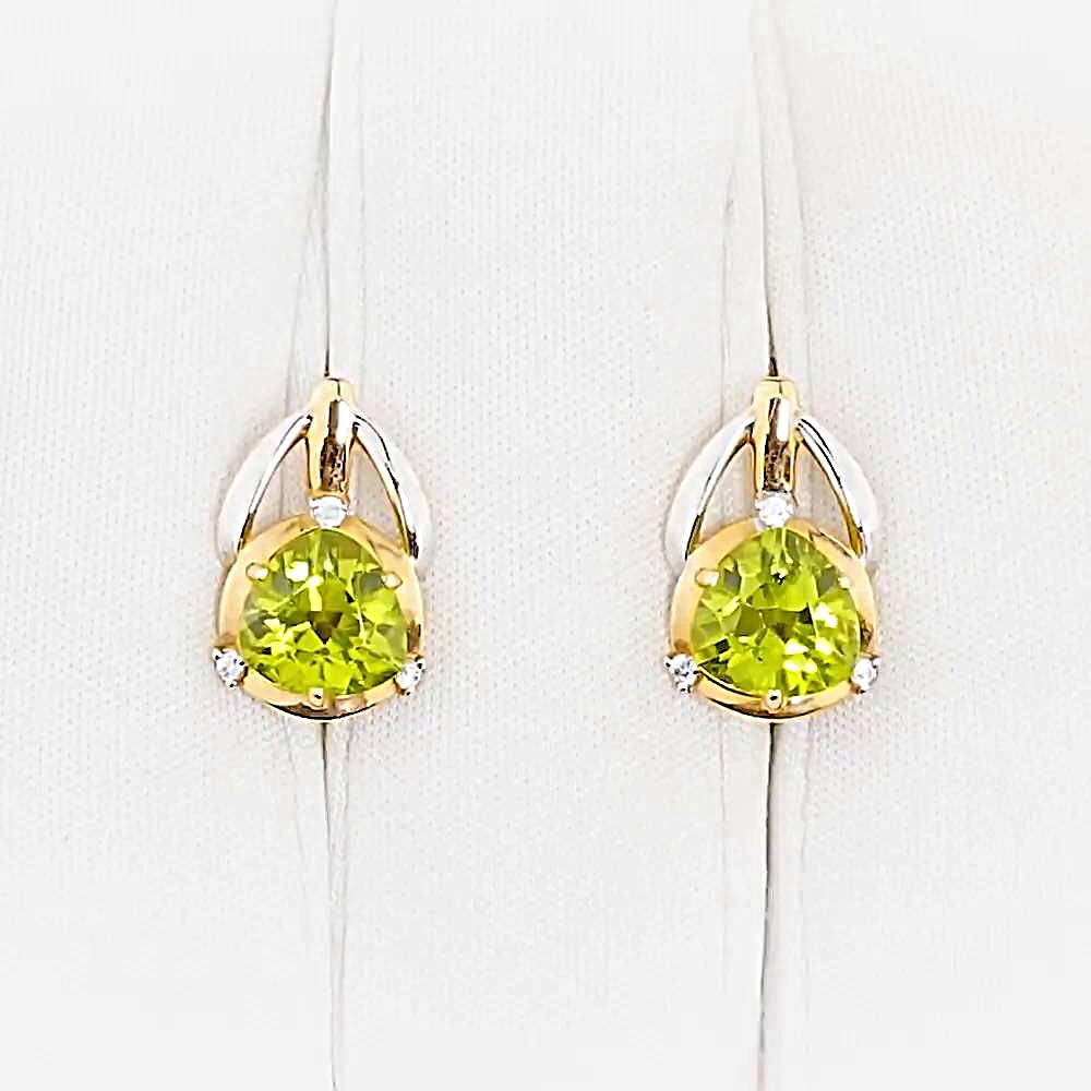 Серьги с хризолитами и фианитами из красного золота 585 пробы 1