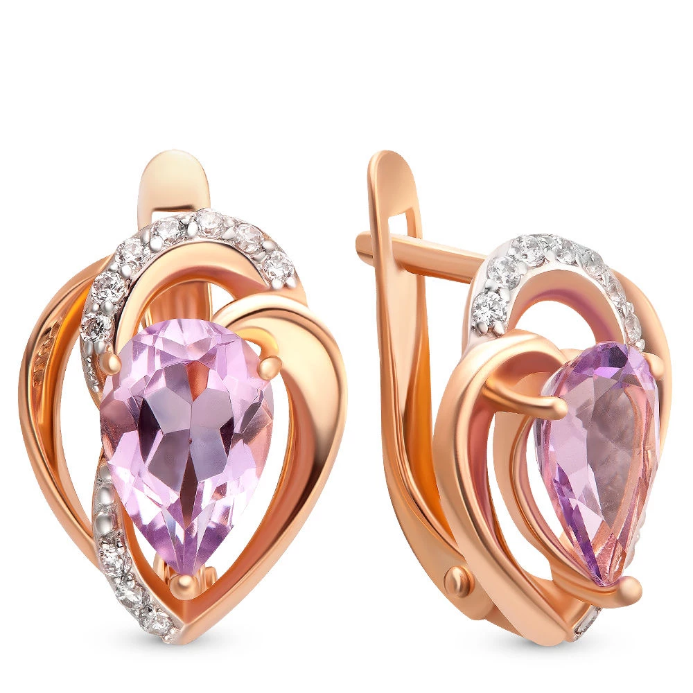 Серьги с аметистами и фианитами из красного золота 585 пробы 1