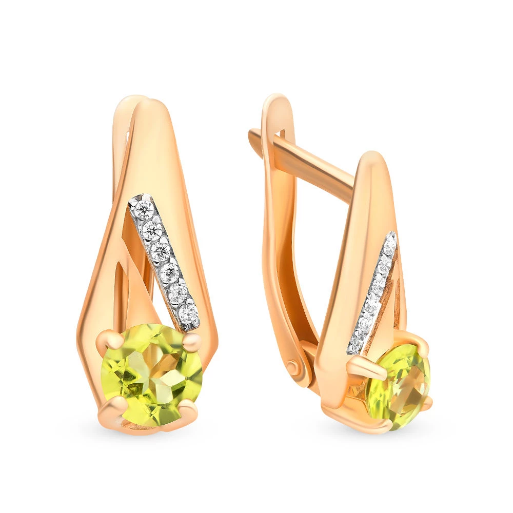 Серьги с хризолитами из красного золота 585 пробы 1
